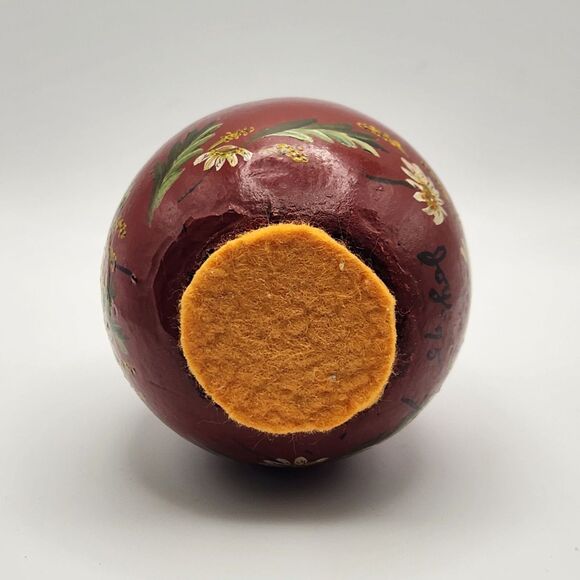 1995 Vintage Artistisan Signed Chalkware Egg Large Handpainted Red Yellow Floral - Picture 6 of 9